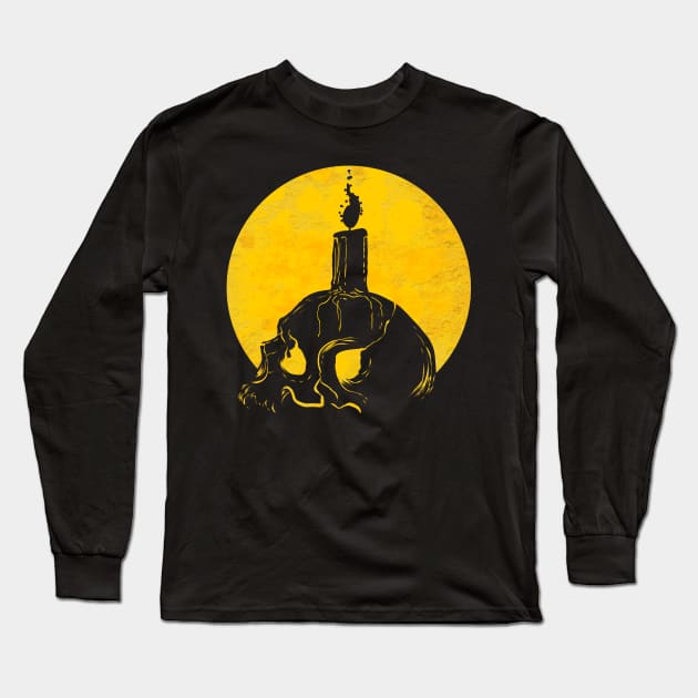 Candle On Skull In Front Of Moon Halloween Long Sleeve T-Shirt by SinBle